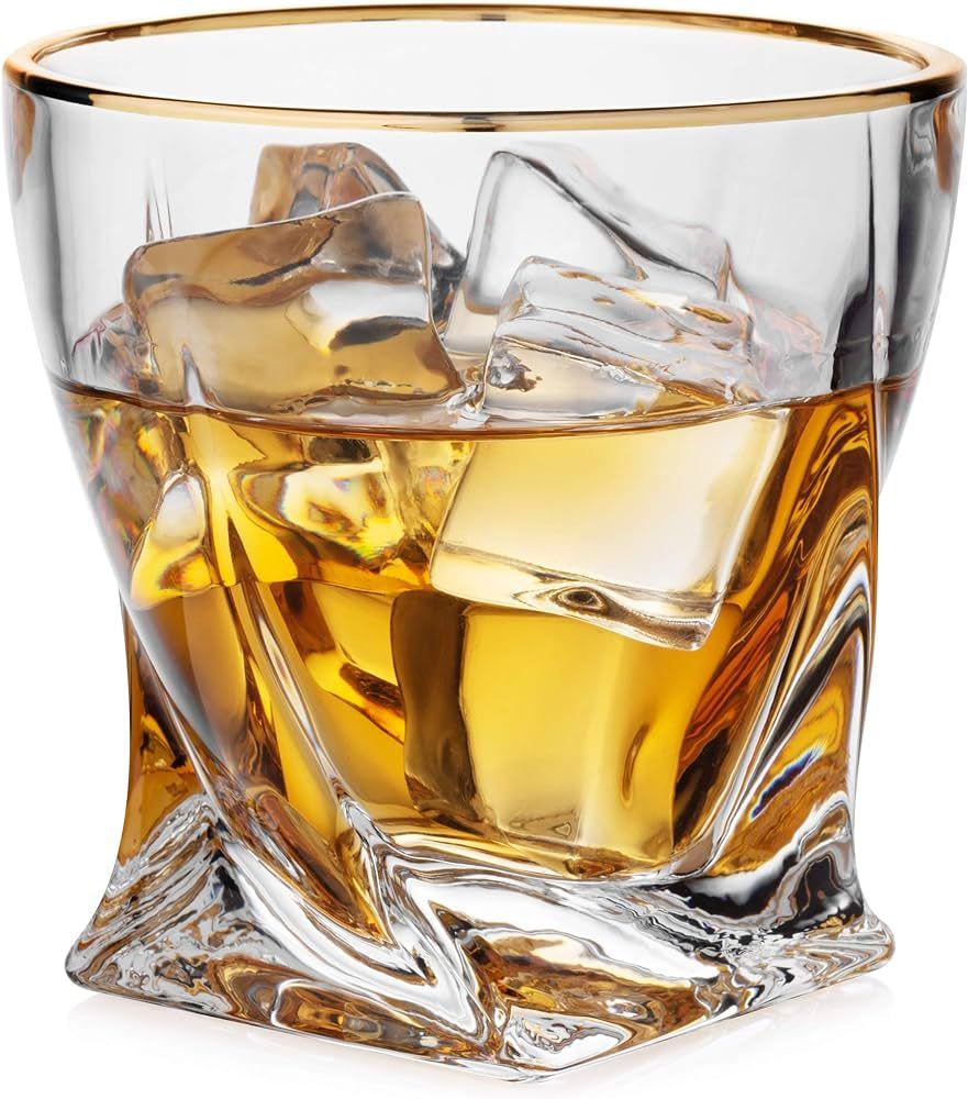 Twisted Whiskey Glasses Set of 4 with 24K Gold Rim | Bar Glasses | Old Fashioned Tumblers | Lowba... | Amazon (US)