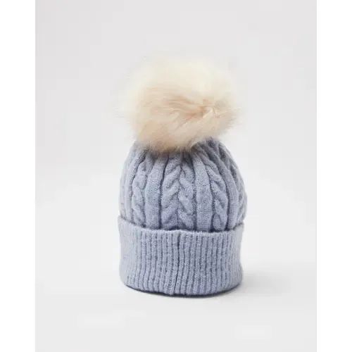 Cable Knit & Pom Blue Beanie Hat | Oliver Bonas (Global)