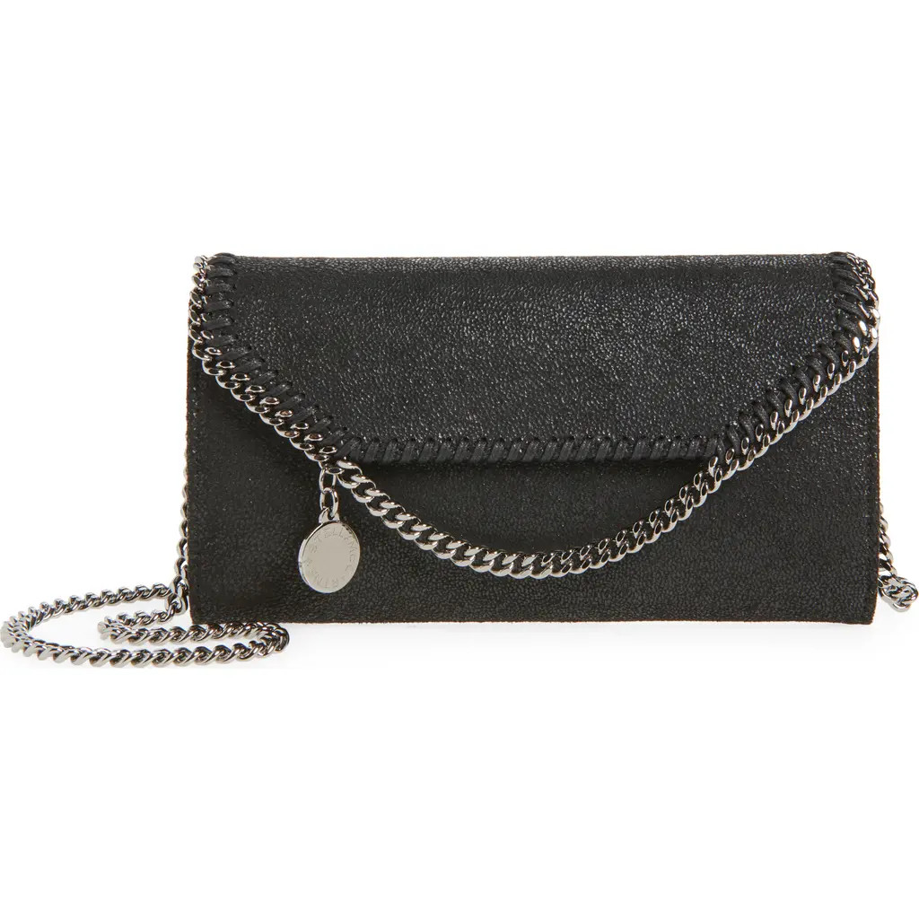 Stella McCartney Falabella Shaggy Faux Leather Wallet on a Chain in Black at Nordstrom | Nordstrom