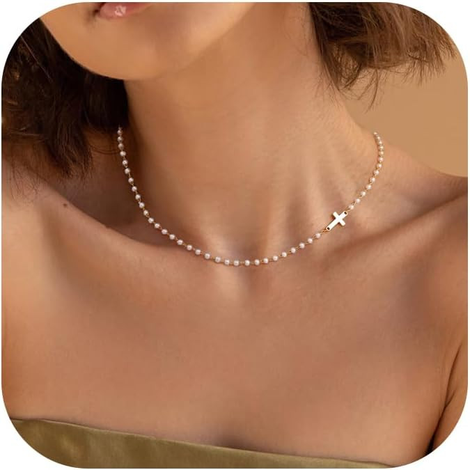 Pearl Cross Necklace for Women, Eternal Gold Pearl Necklace with Cross Pendant, Dainty Pearls and... | Amazon (US)
