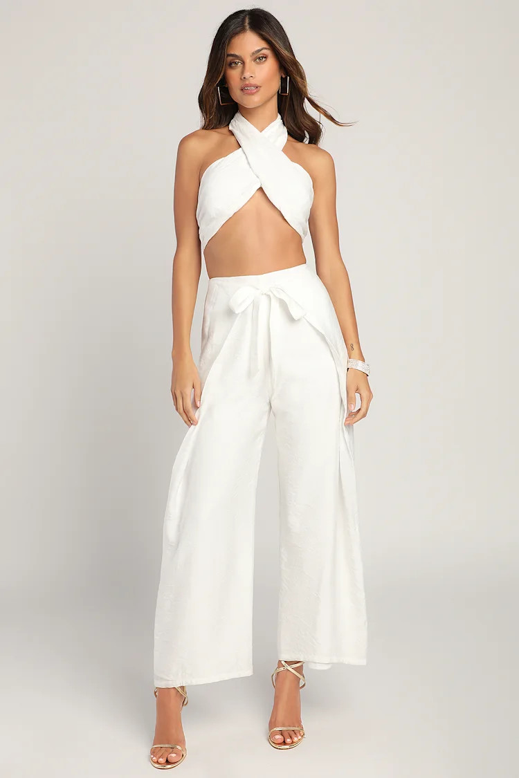 Give You a Chance Ivory Tie-Front Cropped Wide-Leg Pants | Lulus (US)