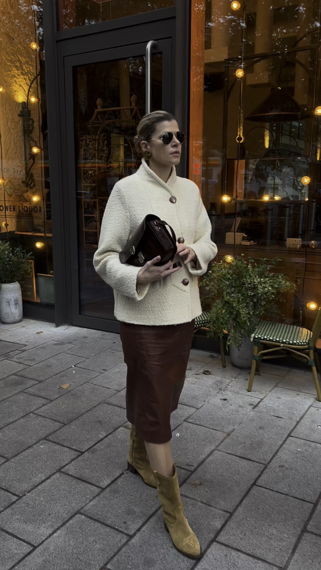 Sezane Paris outfit, leather skirt, pencil skirt, snake bag, suede boots, raybans, autumn style, over 40 style 

#LTKautumn #LTKeurope #LTKuk