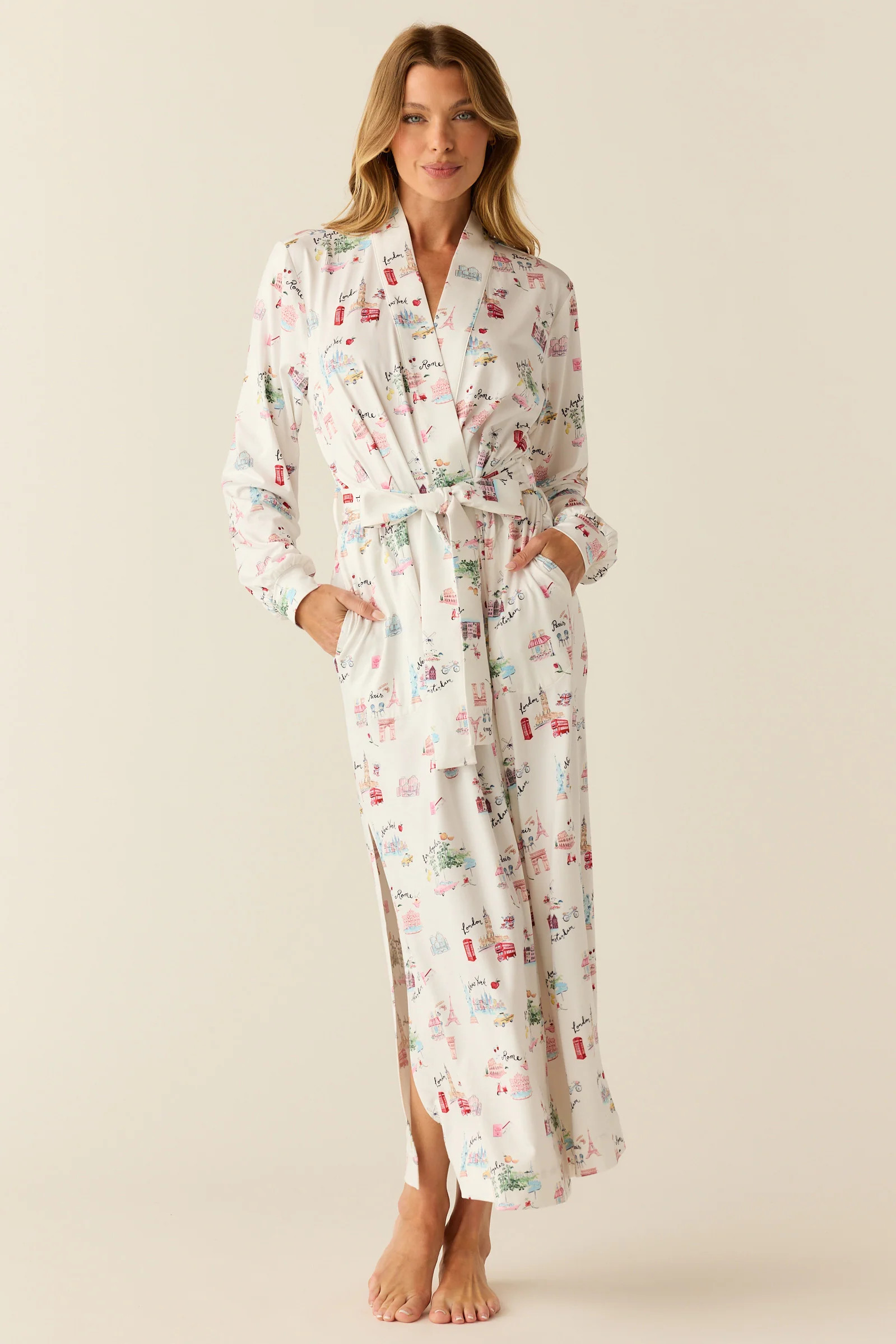 Skyler Cloud Jersey Banded Long Robe in Jet Set | MASONgrey