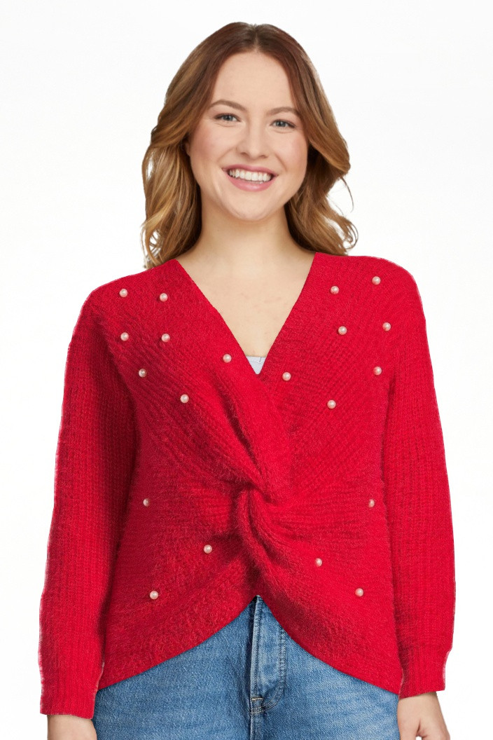 No Boundaries Juniors' Twist Faux Pearl Sweater | Walmart (US)