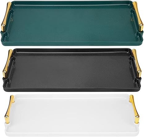 Plastic Black White Green Serving Tray Set with Handles, Large Ottoman Tray, Coffee Table Tray, M... | Amazon (US)