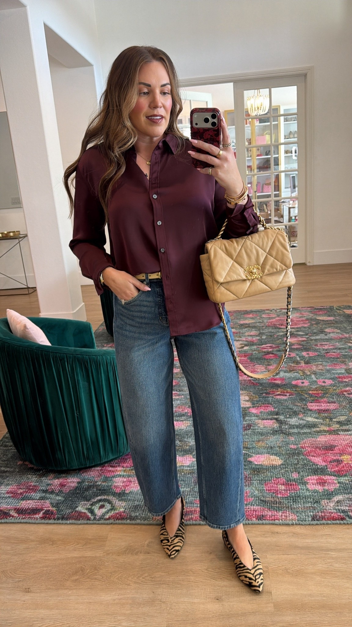 curvy midsize fall look! wearing size medium in silk wine top and medium in barrel denim. use code SASSYREDXSPANX for 15% off!

#LTKSeasonal #LTKMidsize