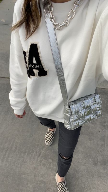 Casual spring outfit 🤍 Love this white letterhead sweatshirt. It’s so soft! Styled with my favorite jeans and most worn pair of sneakers. 

Spring outfit, sweatshirt, jeans, white sneakers, neutral sneakers, Anine Bing, Good American, Vans, crossbody purse, crossbody bag, The Stylizt 



#LTKStyleTip #LTKShoeCrush #LTKSeasonal