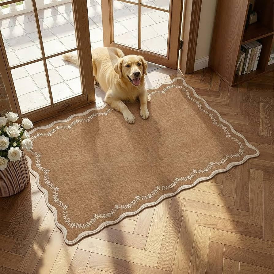 GarveeHome Scalloped Entryway Rug, 2x3 Solid Brown Washable Front Door Rug Indoor Entrance Floral... | Amazon (US)