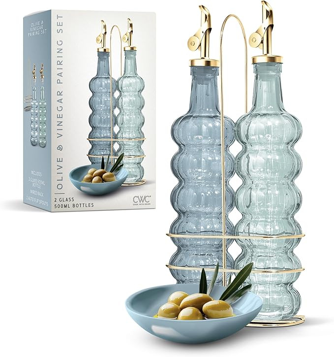 COOK WITH COLOR Glass Olive Oil Bottle Dispenser - 2 Pack- 17oz Oil and Vinegar Cruet - Olive Oil... | Amazon (US)