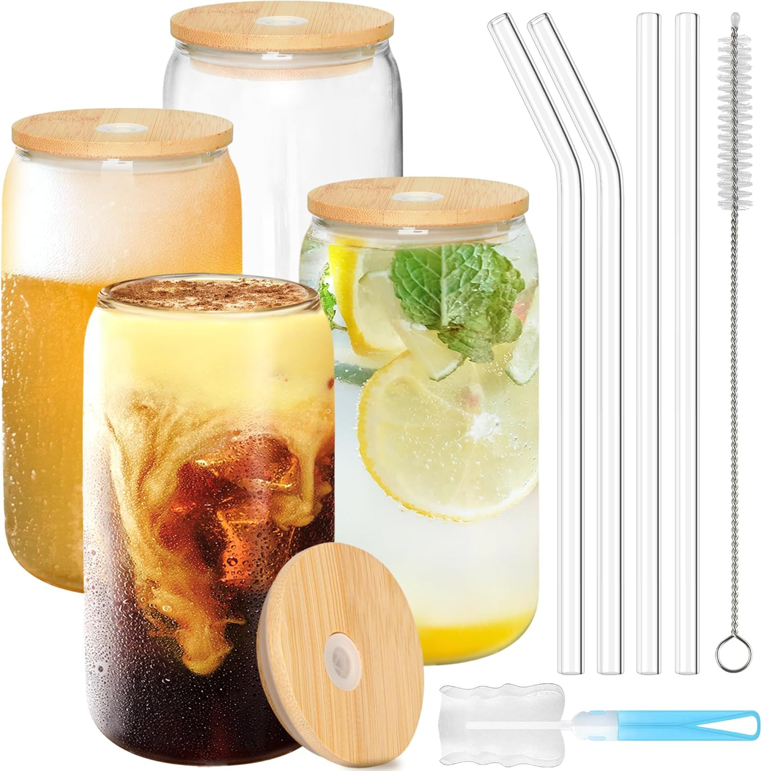 GIVAMEIHF Drinking Glasses with Bamboo Lids and Glass Straw 4pcs Set-16oz,Glass Cups with Lids an... | Amazon (CA)