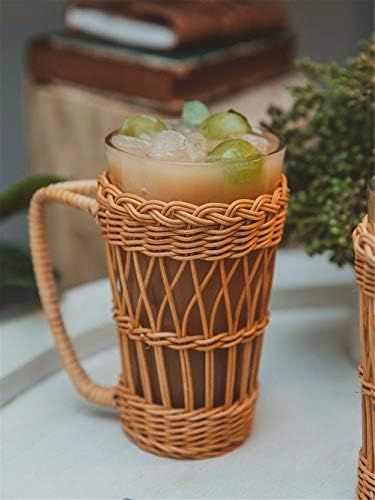 Hand Knit Rattan Cup Holder - Thicken Cup Holder With Glass Cup- Picnic Accessories Coffee And Te... | Amazon (US)