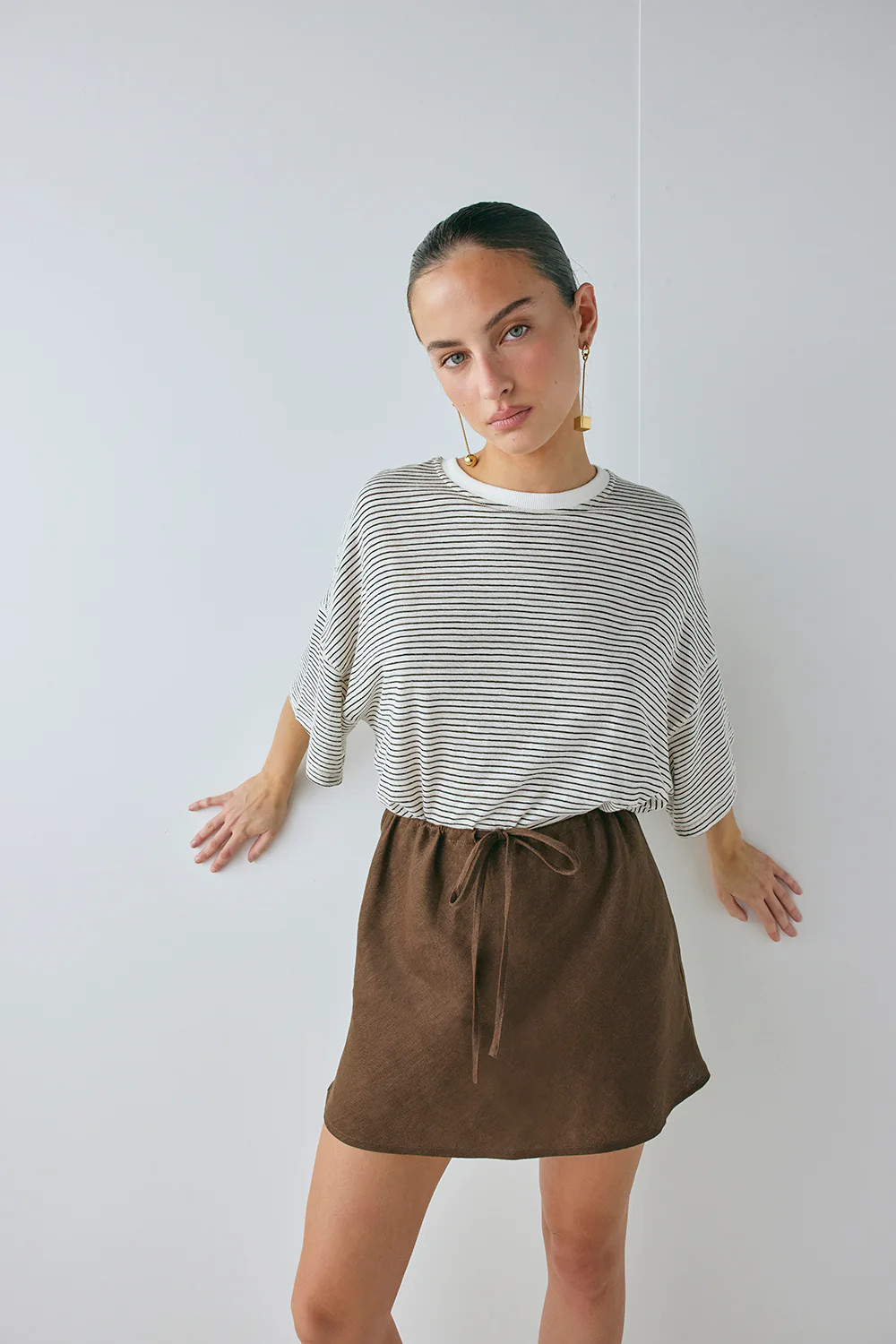 Summer Linen Mini Skirt Chocolate | VRG Grl