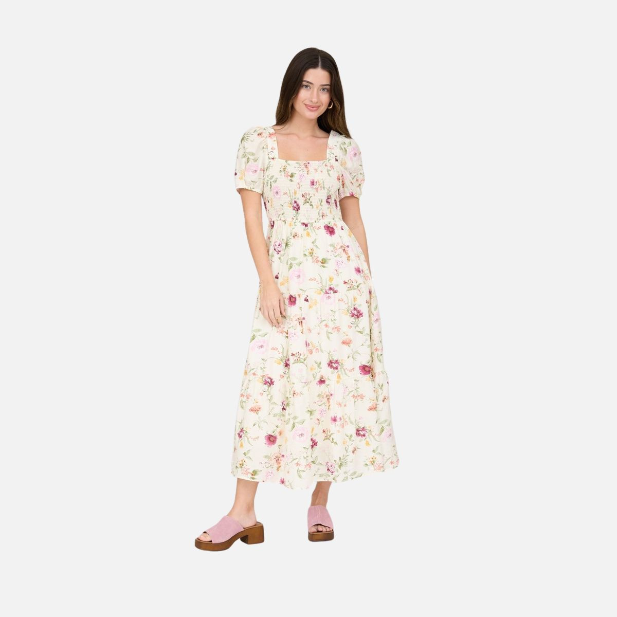 August Sky Puff Sleeve Smocked Maxi Dress_IVORY_Small | Target