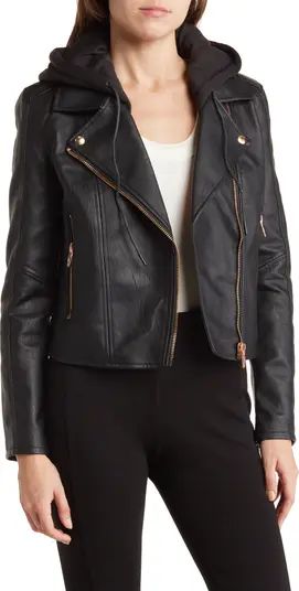 Faux Leather Hooded Crop Moto Jacket | Nordstrom Rack