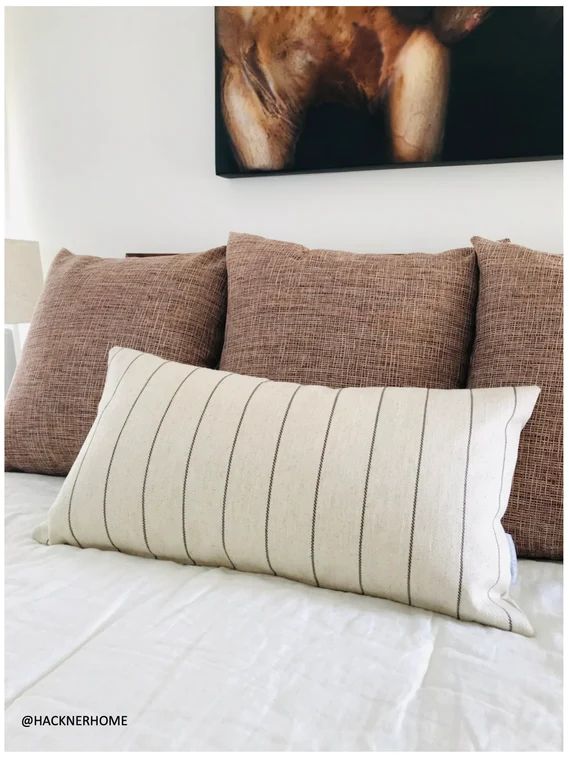 Brown Stipe Linen Pillow Cover, Linen Pillows,  Curated Decorative Pillow, Brown Linen Pillow Cov... | Etsy (US)