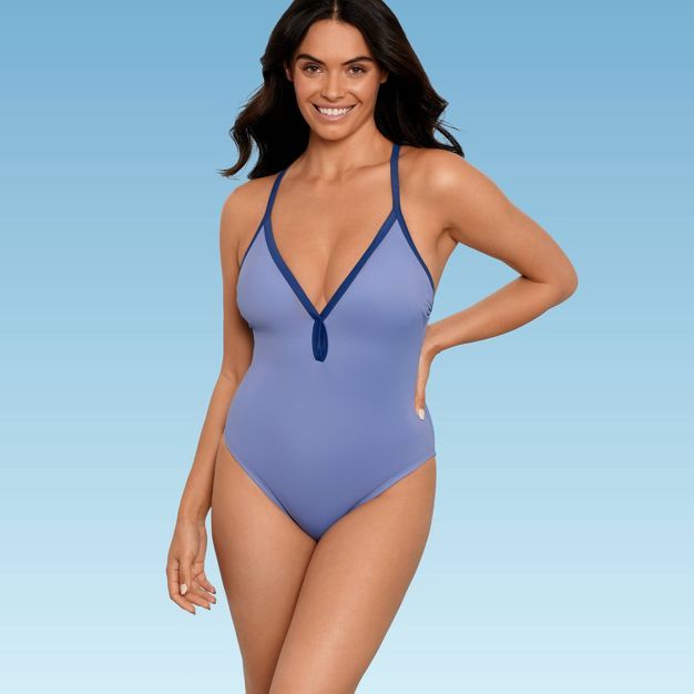 Women's Slimming Control V-Neck One Piece Swimsuit - Beach Betty by Miracle Brands Blue | Target