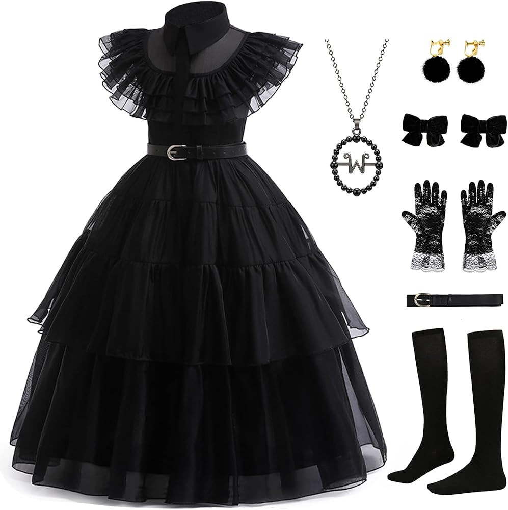 RuuYiicoco Black Costume Dress for Girls with Accessories Dress Up Set | Amazon (US)