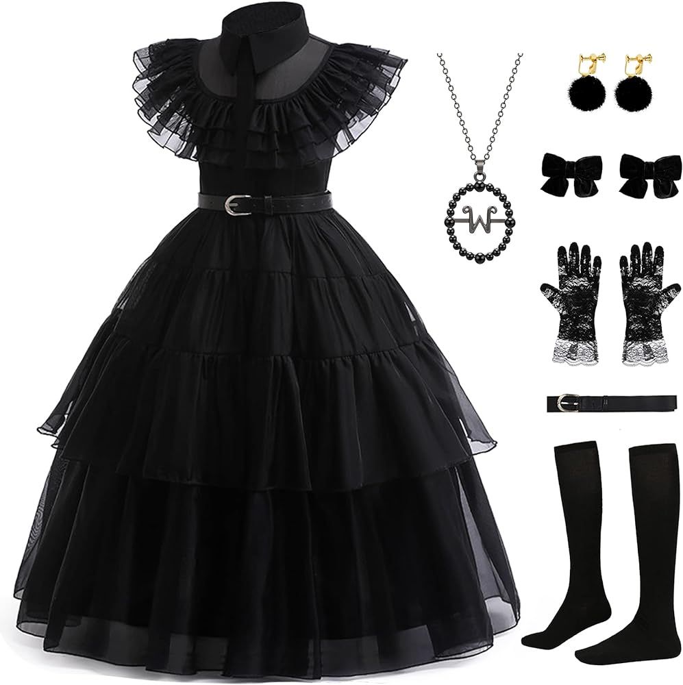 RuuYiicoco Black Costume Dress for Girls with Accessories Dress Up Set | Amazon (US)
