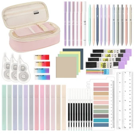 MoKo 60Pcs Aesthetic School Supplies with Pencil Case for Students Stationary College Essentials, Pink | Walmart (US)