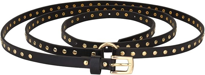 Ayliss Women Punk Leather Belt Skinny Studded Thin Waist Belt Casual Rivet Jean Pants Rock Metal ... | Amazon (US)