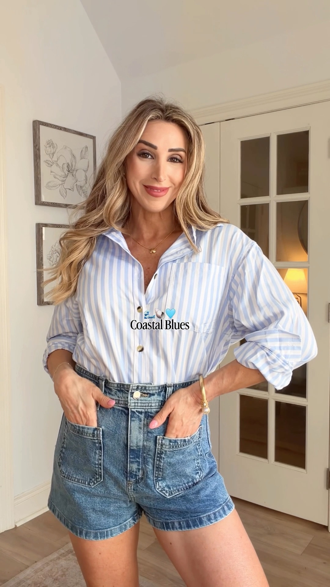 Coastal blues 🩵🌊🐚 Two baby blue stripe tops for spring outfits. The peplum detail is a fun twist on a classic!

Spring outfits 2026, button down shirt blouse, Amazon, FP, summer tops, summer outfits 2026, weekend outfits 

#LTKgrwm #LTKOver40 #LTKootd
