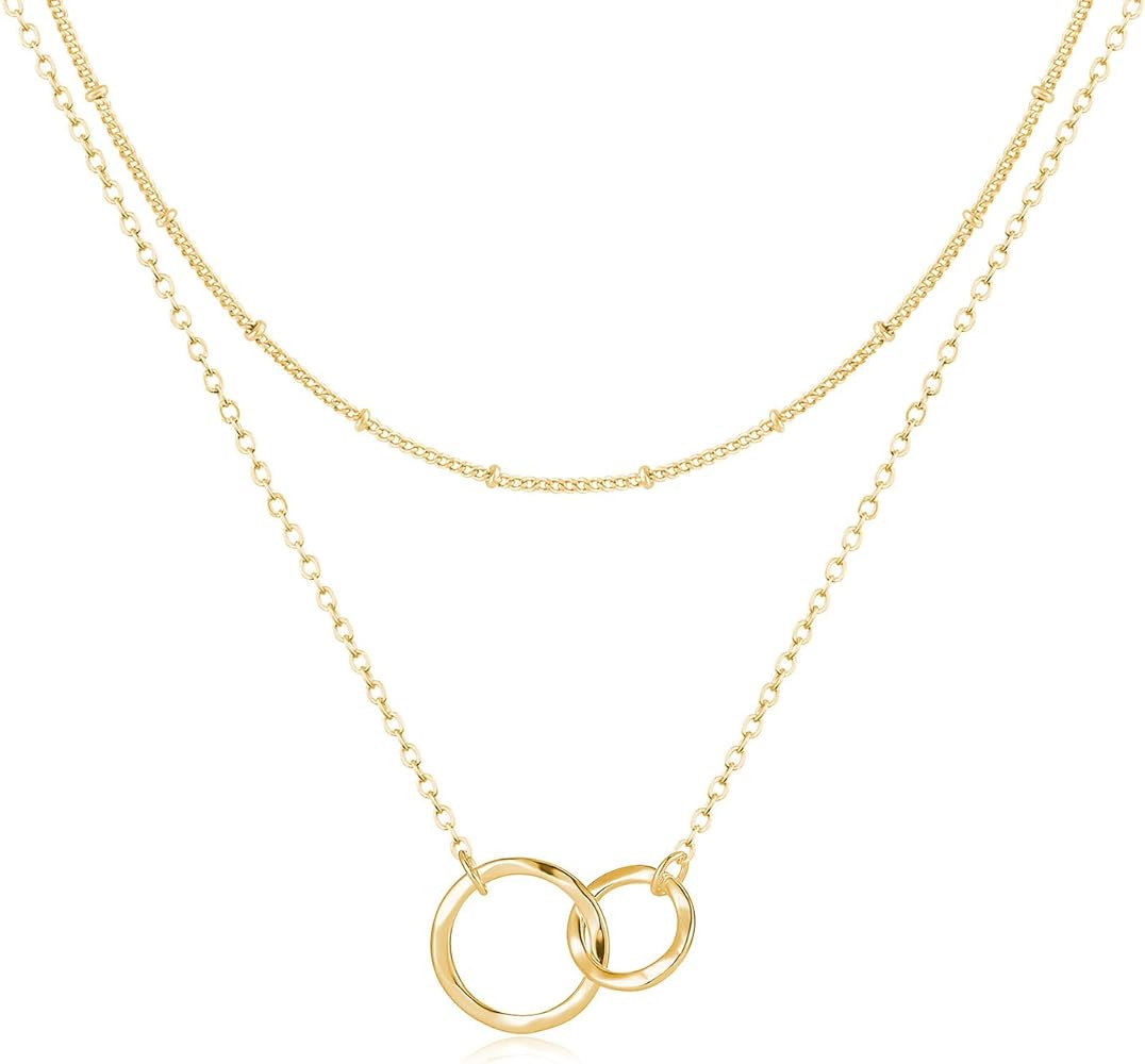 Fettero Pendant Necklace Gold Choker Layered Coin Open Karma Circle Full New Crescent Moon 14K Go... | Amazon (US)