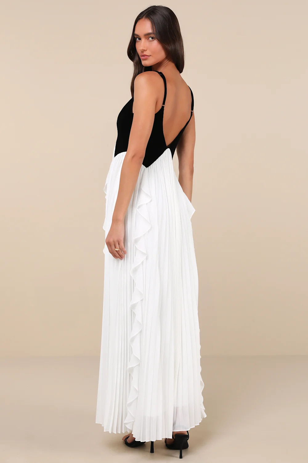 Envied Glamour Black and White Pleated Backless Maxi Dress | Lulus