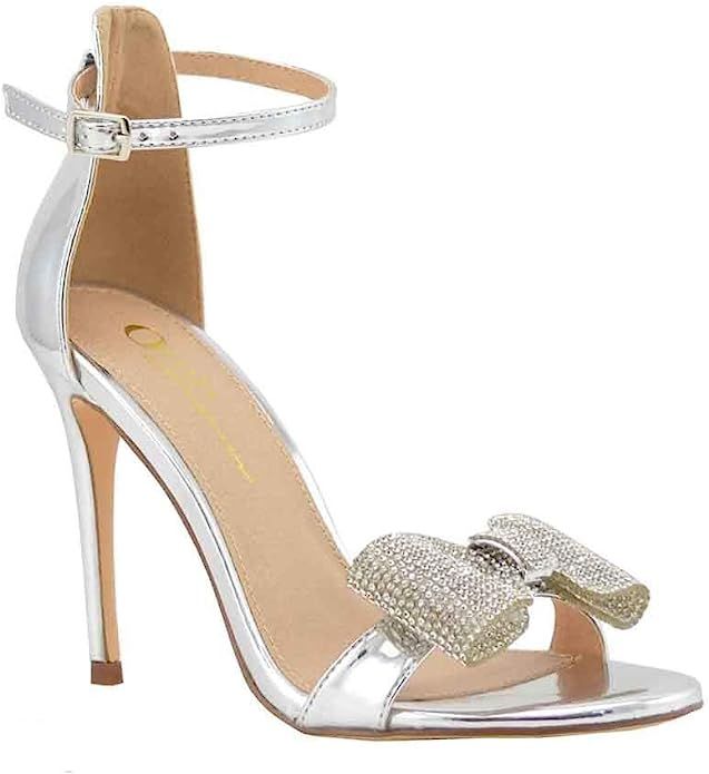 Olivia Jaymes Women's Dress Sandal | Round Toe | Rhinestone-Embellished Bow | Stiletto Heel Sanda... | Amazon (US)