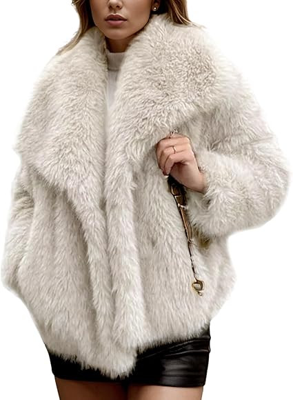 Yimoon Womens Faux Fur Coat Lapel Open Front Fluffy Shaggy Jacket Winter Warm Furry Overcoat | Amazon (US)