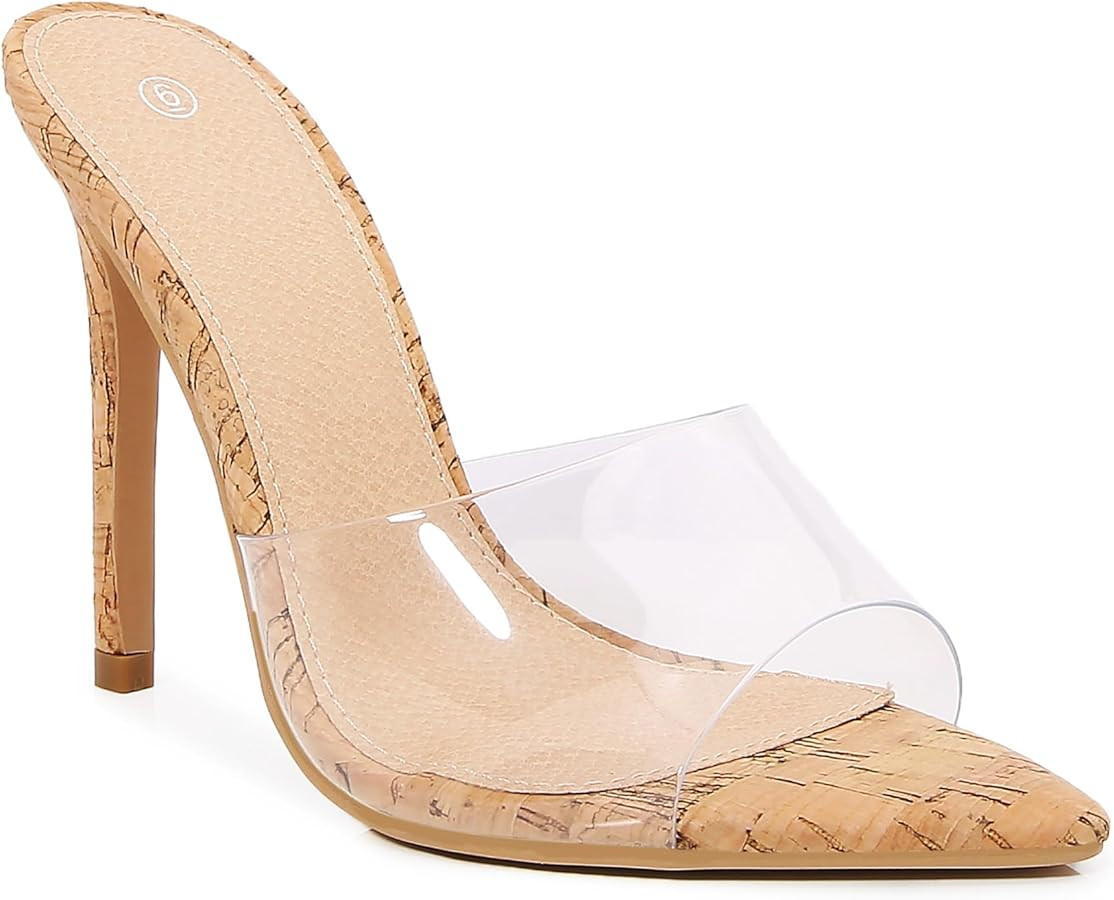 Women Clear Pointed Toe Sandals Stiletto Heels Transparent Strap High Heels Slip on Mules for Wom... | Amazon (US)