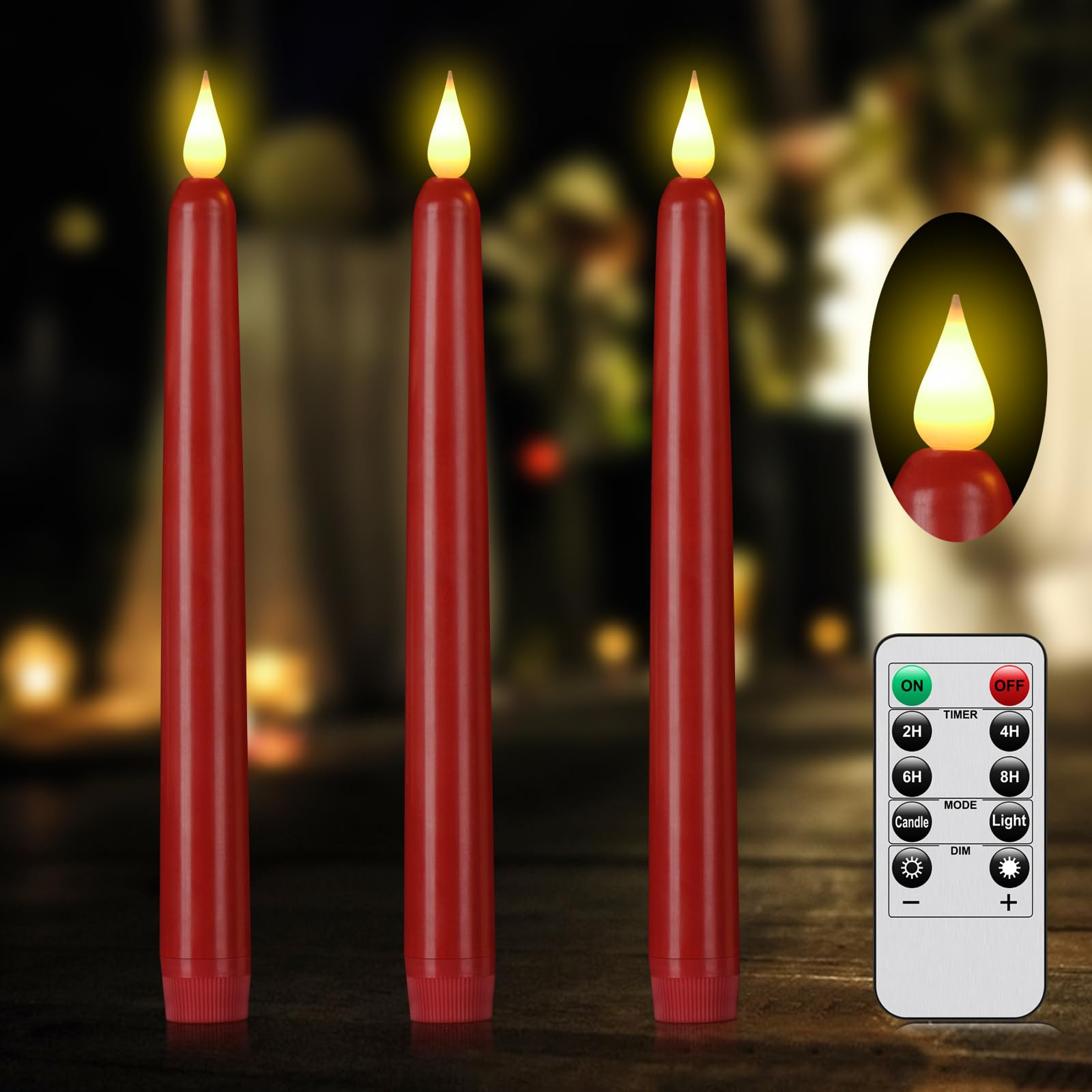 Flameless Taper Candle with Remote Control, 3pack Plastic LED Candles, Flickering Candles Battery... | Amazon (US)