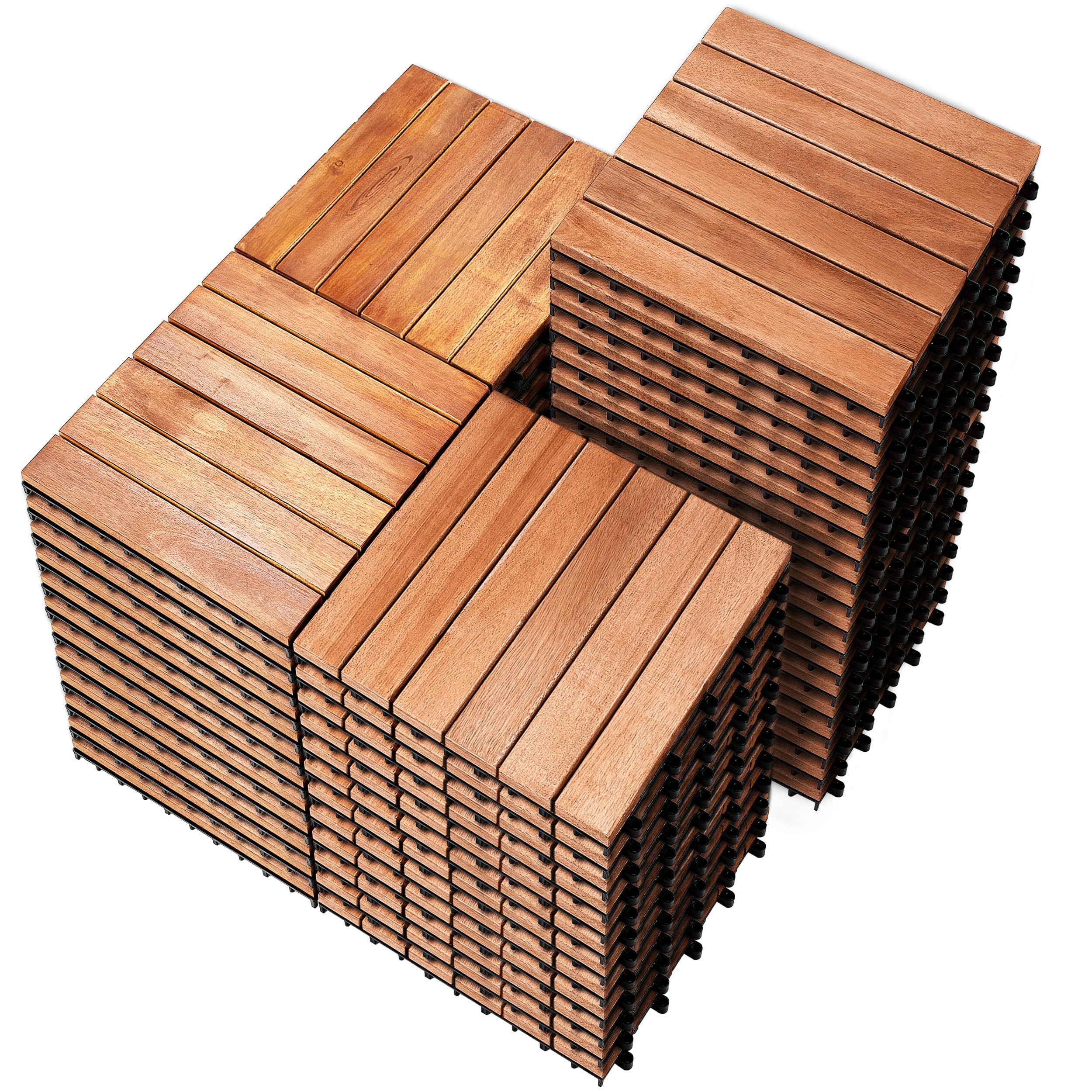 PrimeZone 54 PCS Solid Acacia Wood Interlocking Patio Deck Tiles - 12" x 12" Indoor Outdoor Water... | Amazon (US)