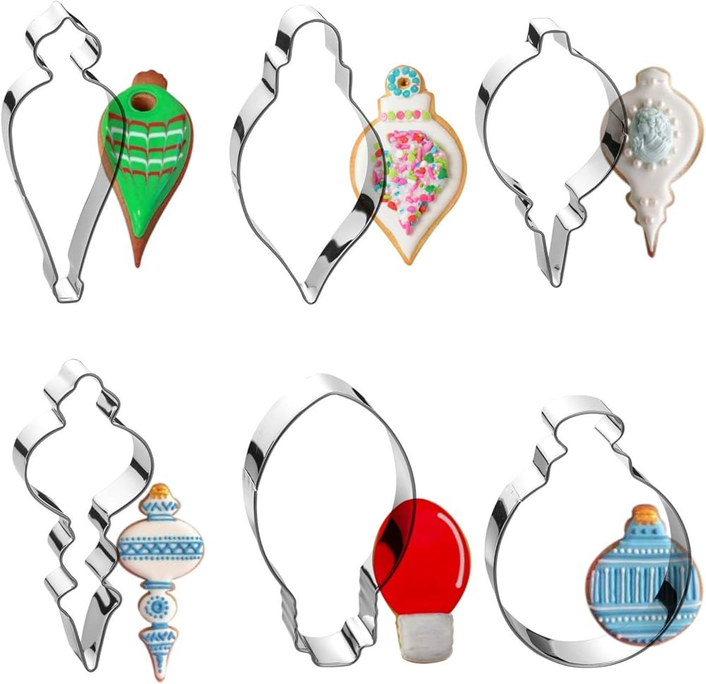 Christmas Ornament Cookie Cutter Set -6 Pieces In Assorted Designs - Stainless Steel | Amazon (US)