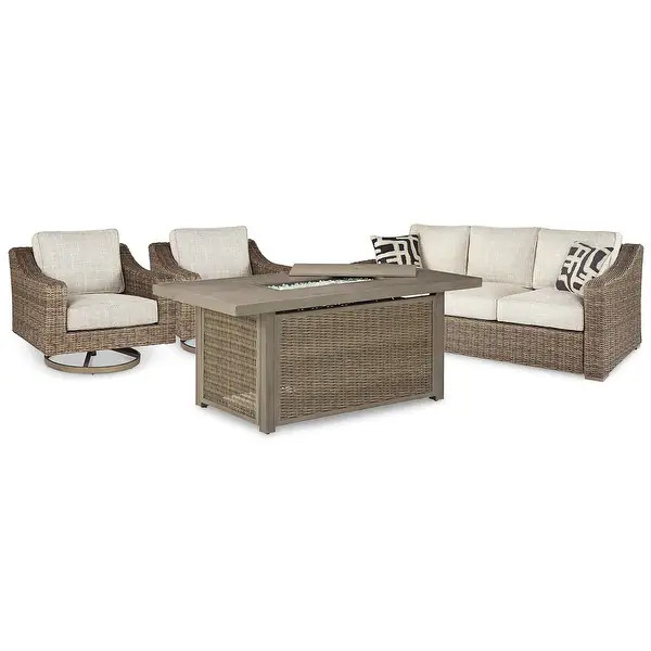 Signature Design by Ashley Beachcroft Brown/Beige 4-Piece Outdoor Seating Package - 83"W x 37"D x... | Bed Bath & Beyond