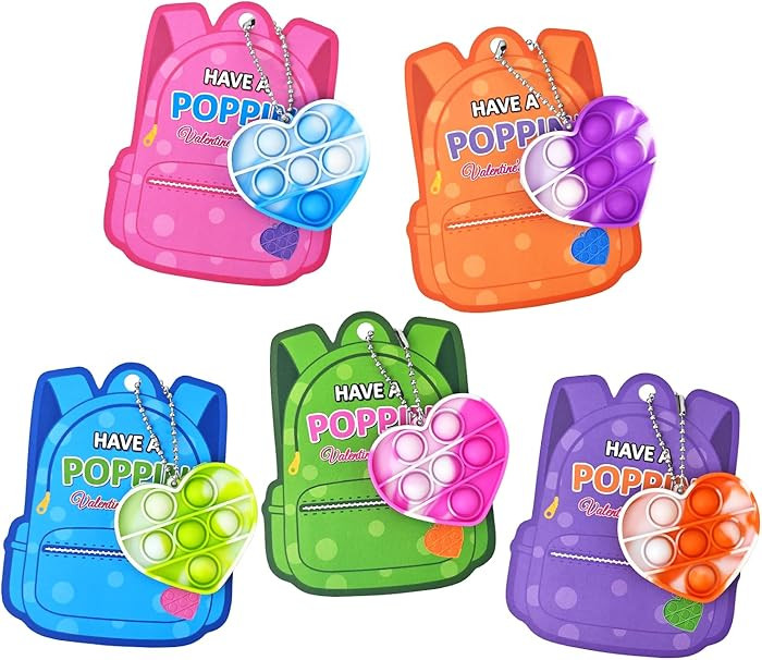 Valentines Day Gifts Cards for Kids Classroom 28 Pack,Mini Pop Keychain Fidget Toy with Class Exc... | Amazon (US)