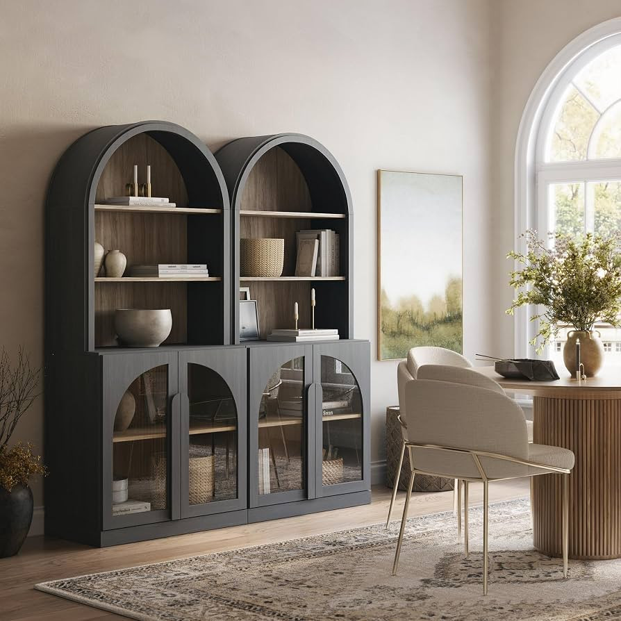 BELLEZE Set of 2 71" Tall Storage Cabinet with Glass Door, Sideboard Buffet Cabinet with Adjustab... | Amazon (US)