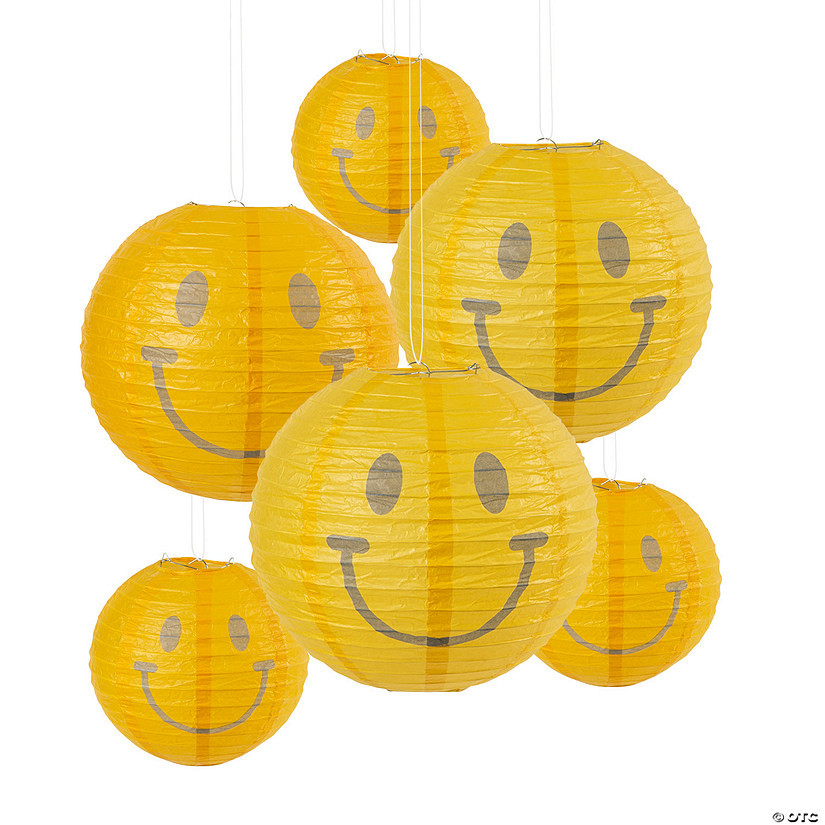 8" - 16" Groovy Smile Face Hanging Paper Lanterns - 6 Pc. | Oriental Trading Company