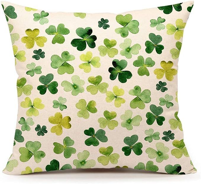 4TH Emotion St. Patrick's Day Pillow Cover Cotton Linen 18 x 18 Inch (Green Clover Pattern Throw ... | Amazon (US)