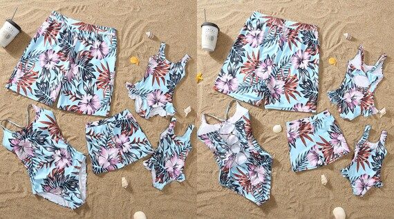 2021 New Arrival Floral Family Swimwear Family Matching Swimsuits Mommy and Me Bikini Suits Daddy... | Etsy (US)