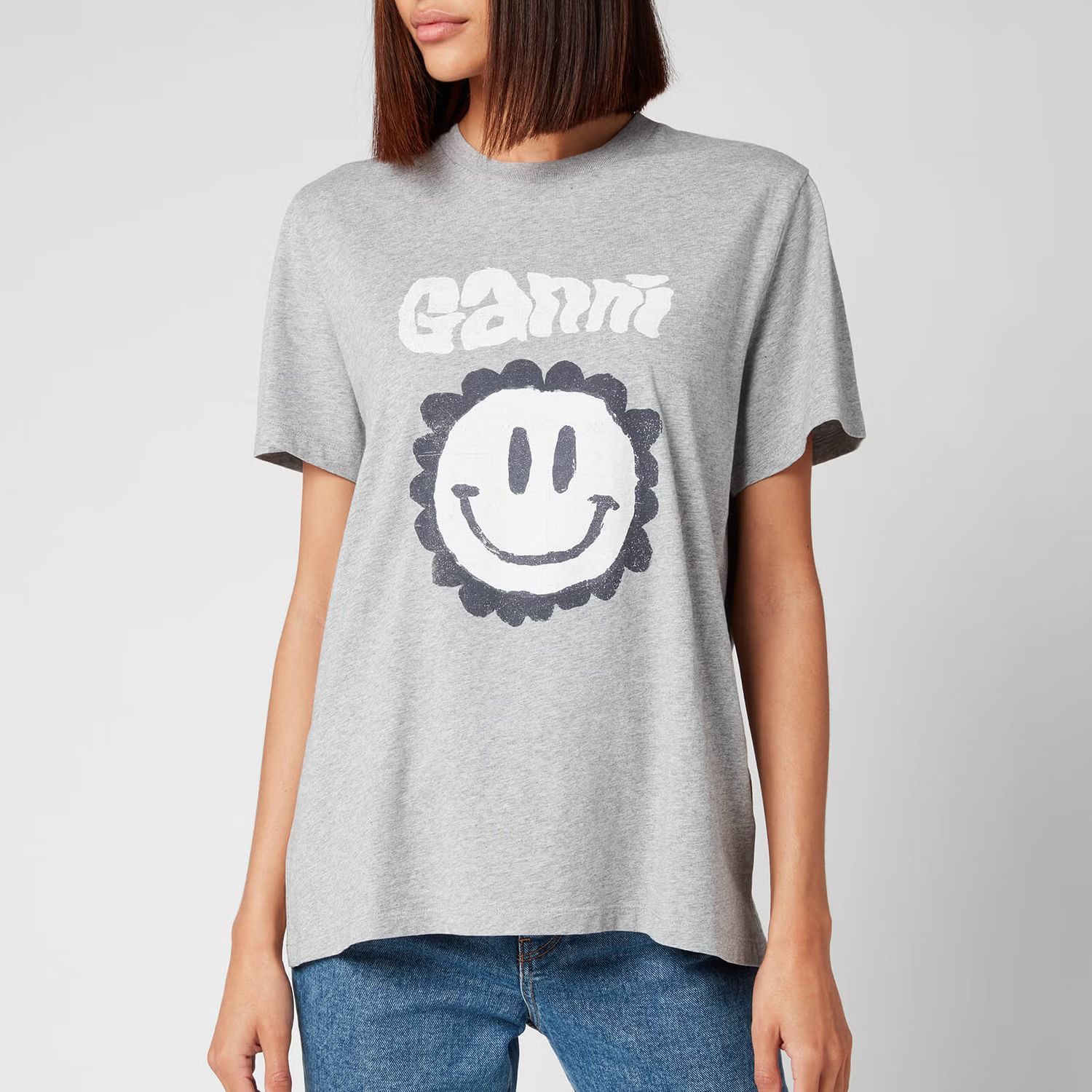 Ganni Women's Ganni Smily Face T-Shirt - Paloma Melange | Coggles (Global)