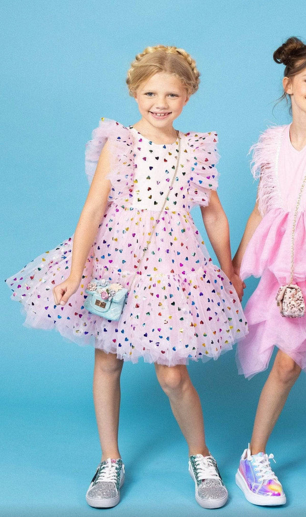 Foil Rainbow Hearts Tulle Dress | Lola + The Boys