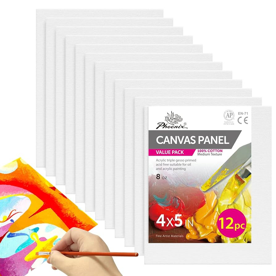 PHOENIX Small Painting Canvas Panels 4x5 Inch, 12 Value Pack - 8 Oz Triple Primed 100% Cotton Aci... | Amazon (US)