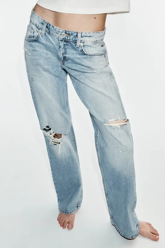 TRF RIPPED LOW-RISE WIDE-LEG JEANS | Zara UK
