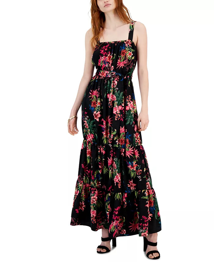 Women's Printed Tiered Tie-Waist Maxi Dress, Created for Macy's | Macys (US)