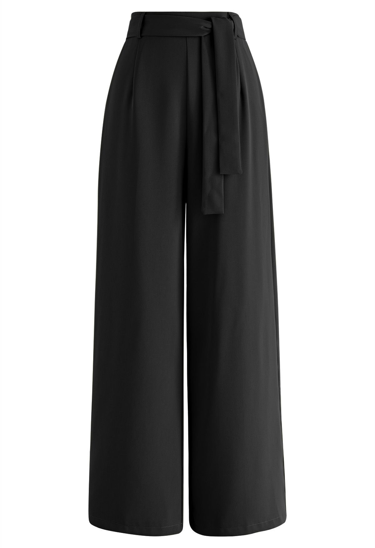 Side-Zip Belted Straight-Leg Pants in Black | Chicwish