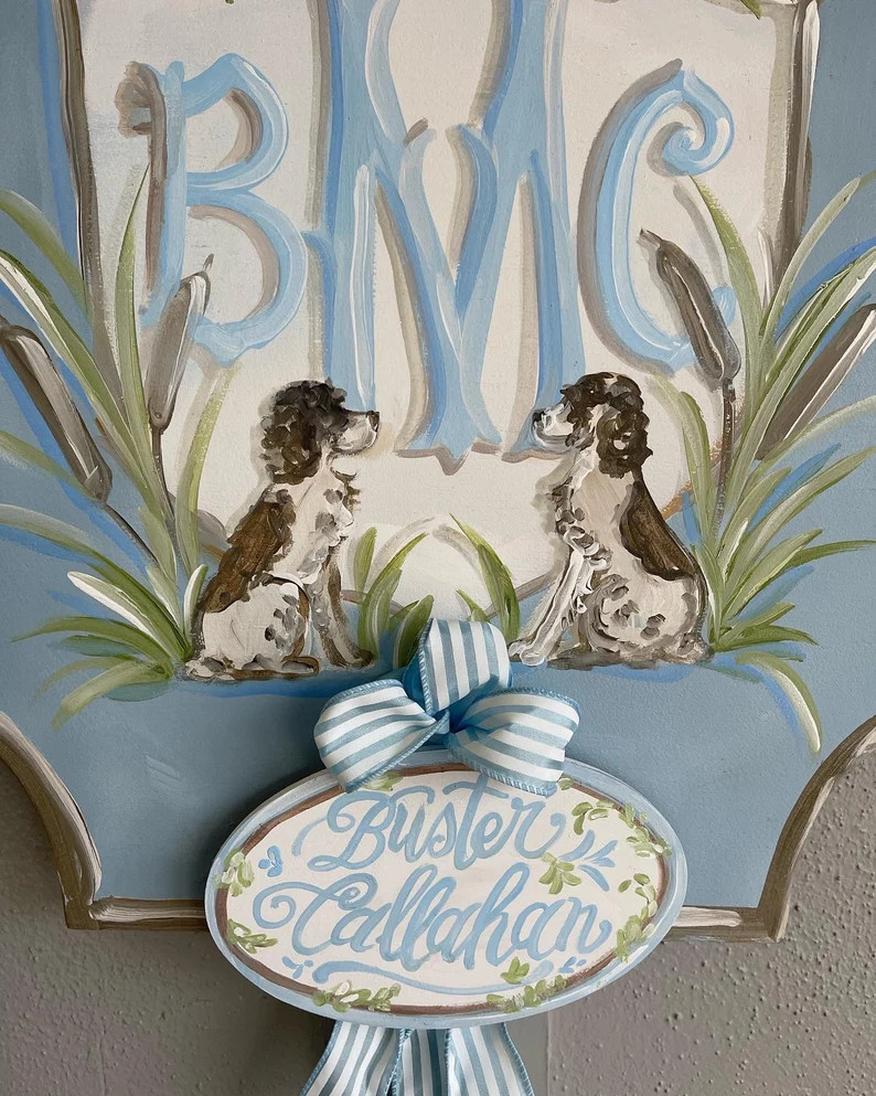 Dog crest baby door hanger springer mallard dawn doe deer southern wildlife woodland squirrel mon... | Etsy (US)