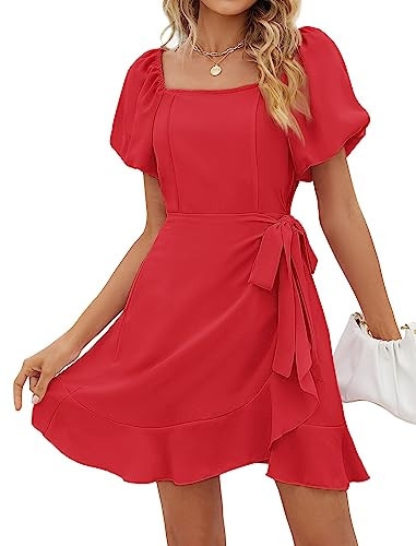Womens Vintage Summer Dress Wrap Short Sleeve Fashion Christmas Holiday Dress 2025 Red L | Amazon (US)