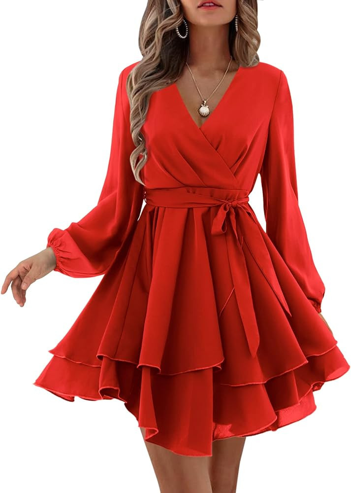 Amoretu Women's 2023 Long Sleeve Red Dress With Sleeves Long Sleeve Winter Dress With Sleeves | Amazon (US)