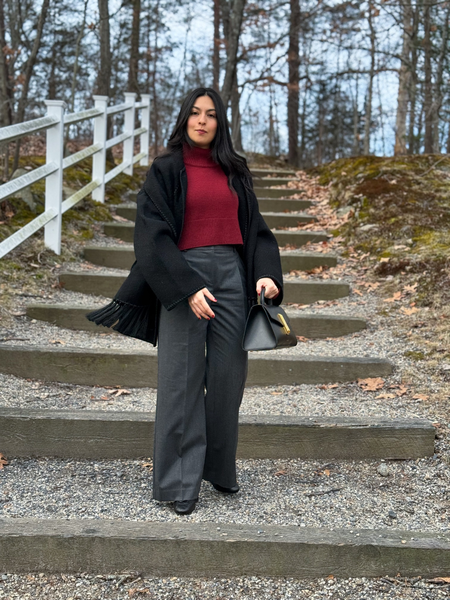 Burgundy / Gray/ Black outfit 
Wearing sweater size XS

#LTKstyletip #LTKSeasonal