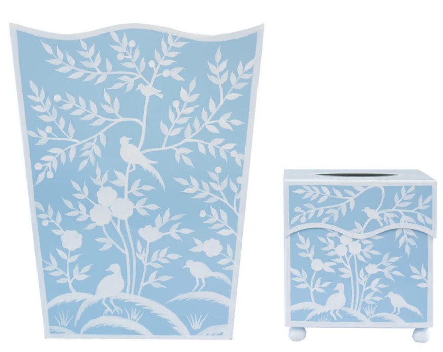 Blue Bird & Vine Wastebasket & Tissue Box Holder - Set of 2 | The Well Appointed House, LLC